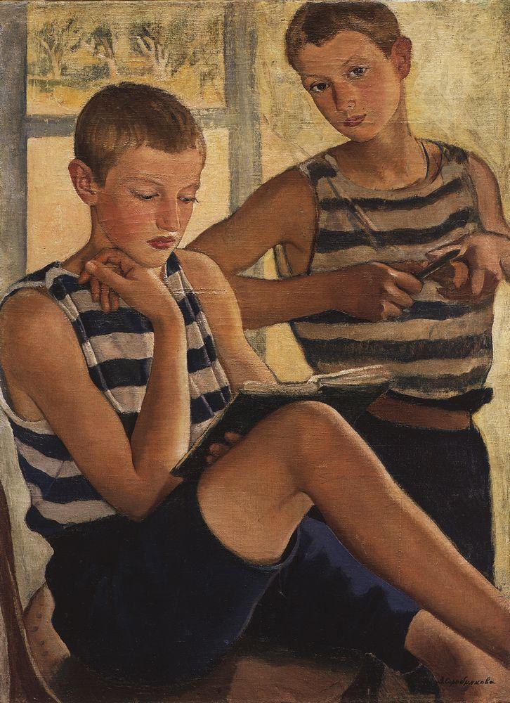 Boys in sailor's striped vests