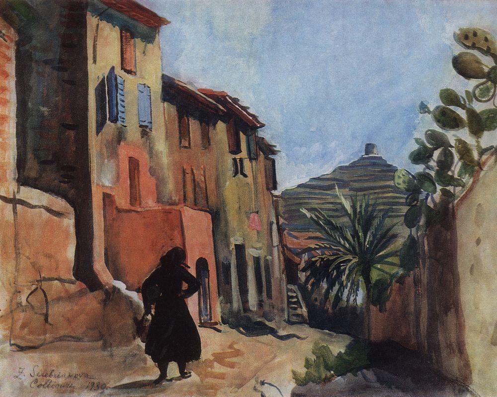 Collioure. Street with the palm