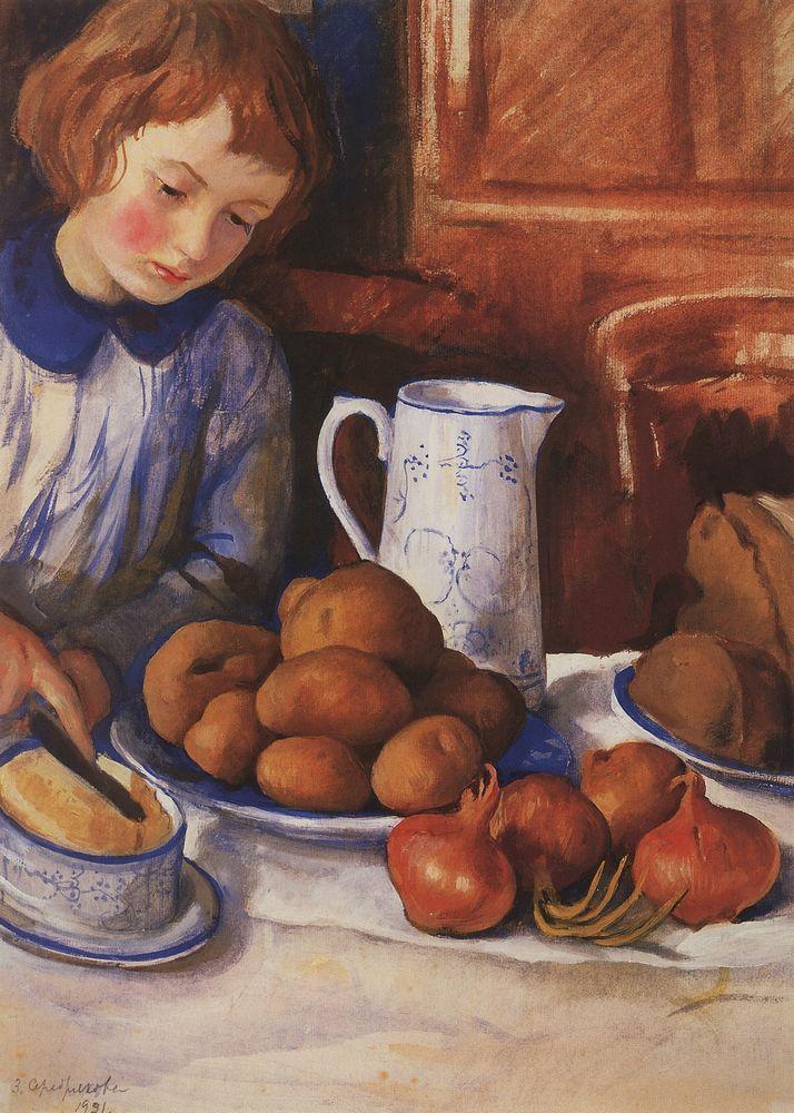 Katya at the kitchen table