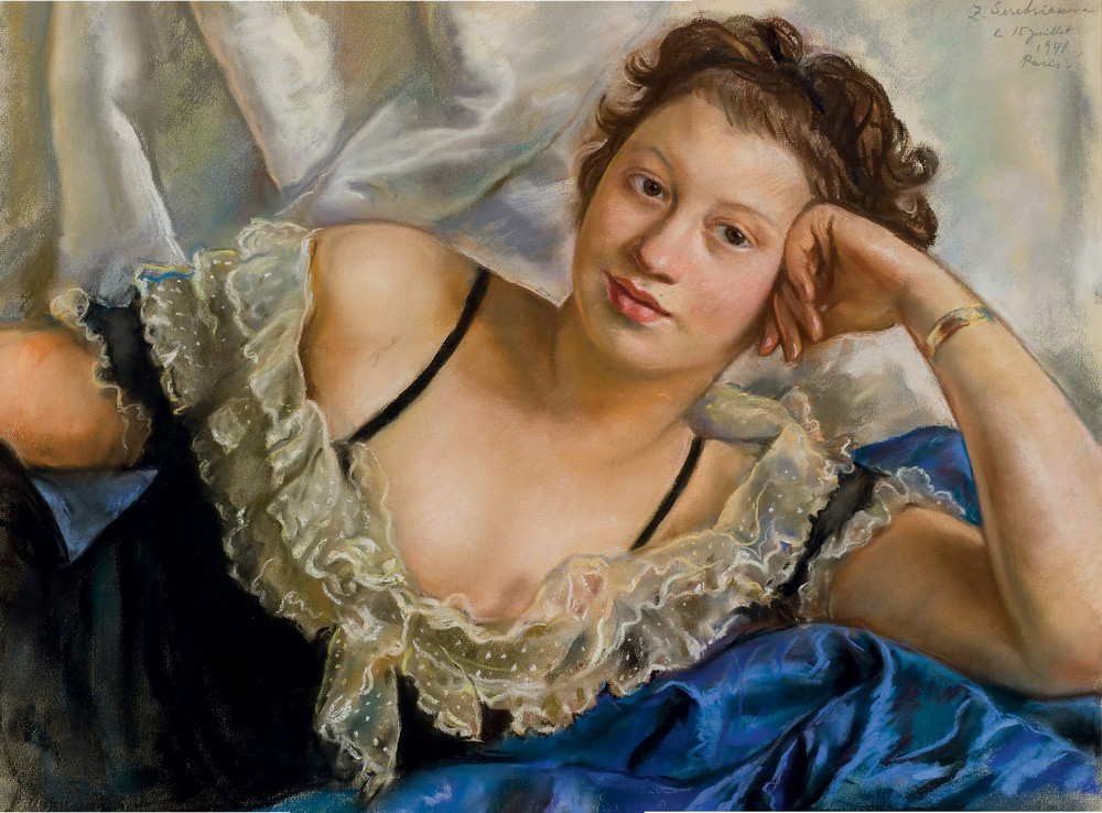 Portrait of Berthe Popoff in a black gown with lace frill