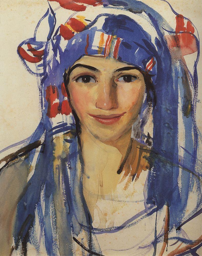 Self-portrait wearing a scarf