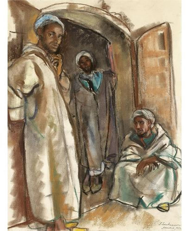 Three figures in the doorway. Marrakesh